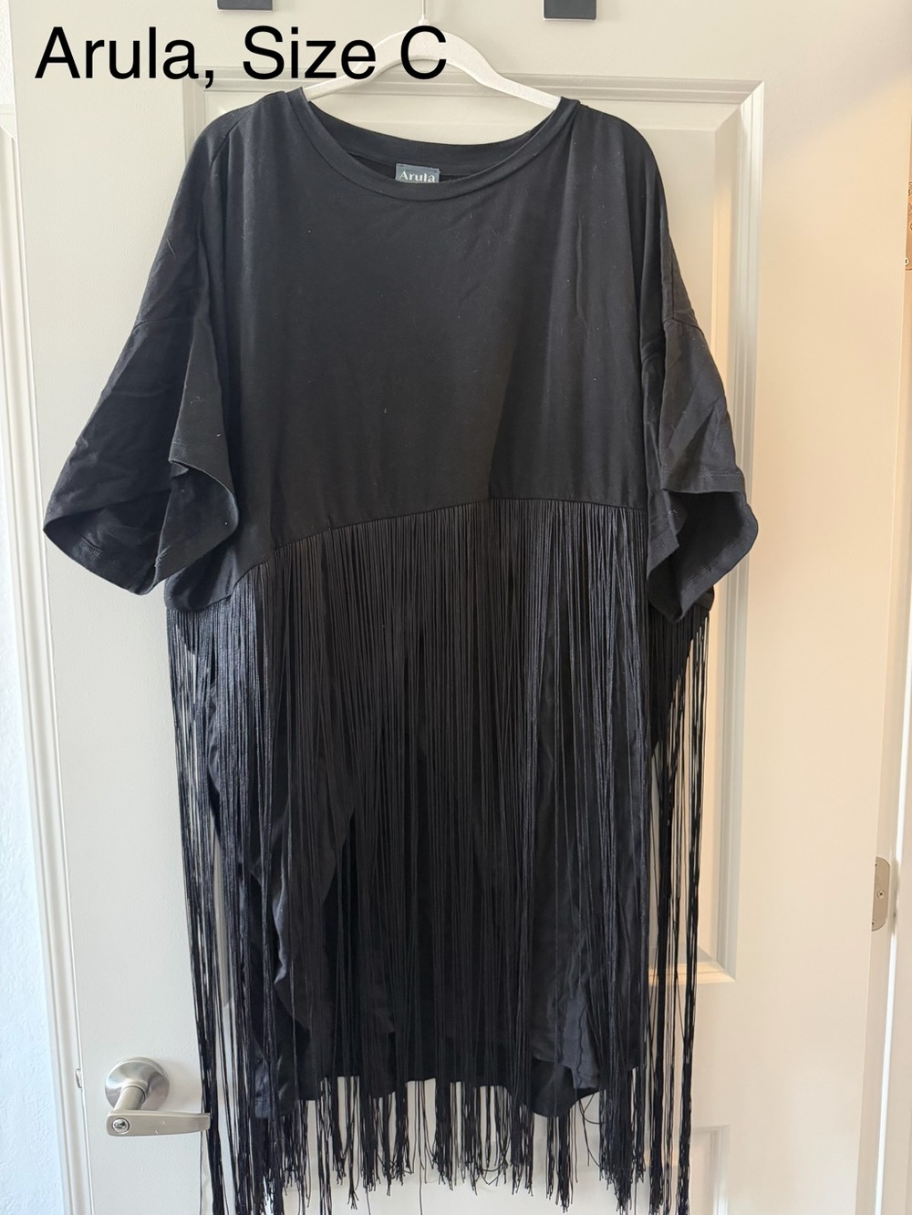 Arula Black Fringe Tee Shirt Dress, Size C